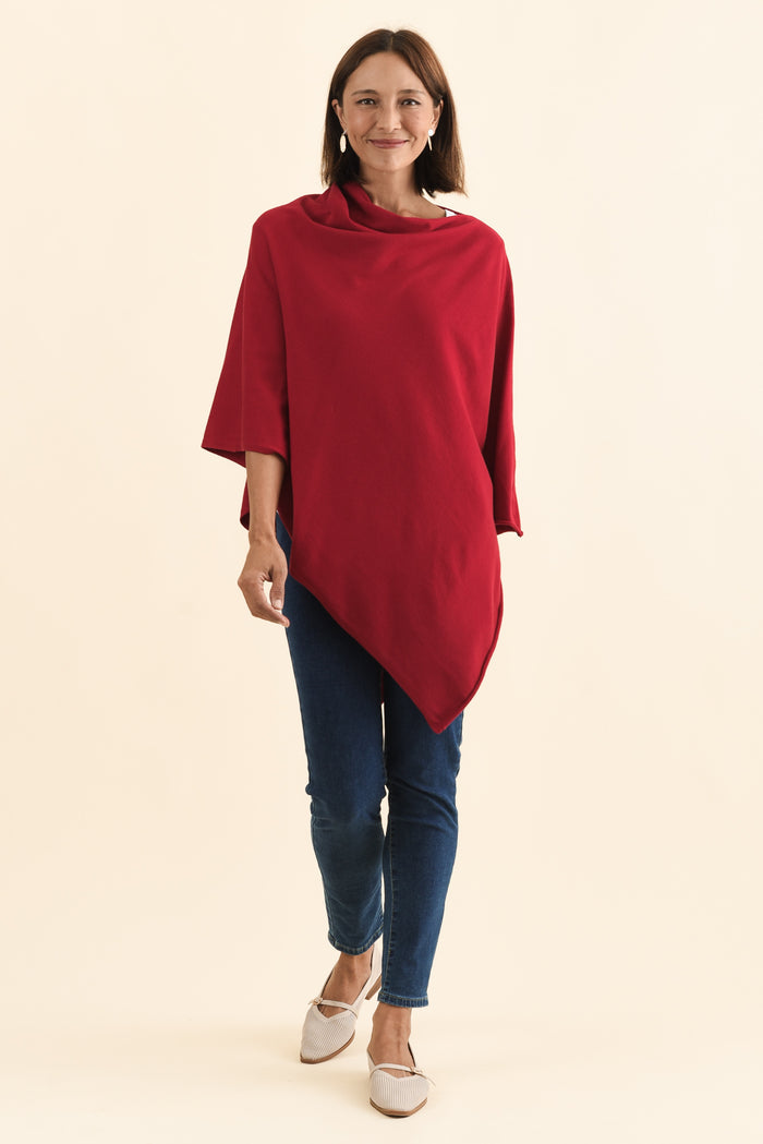 Amy Burgundy Wool Blend Poncho,Brunette model,alt text|model:Cara