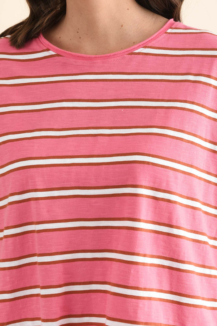Anya Melon Stripe Cotton Top,Full Body,Brunette model,alt text|model:MJ