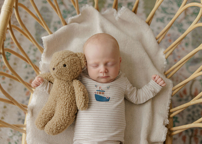 Baby Boy Bib - Tan - Nautical Stripe