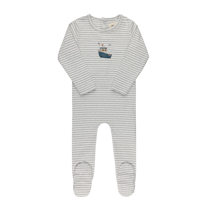 Baby Boy Footie - Blue - Nautical Stripe