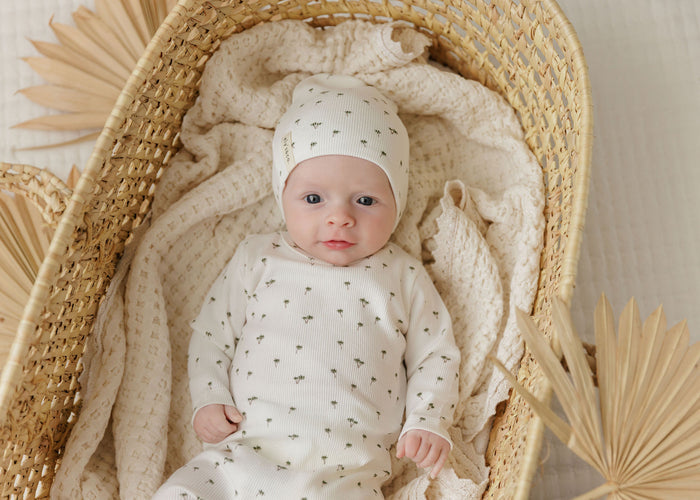 Baby Boy Footie and Beanie Set - Ivory - Printed Palm Trees