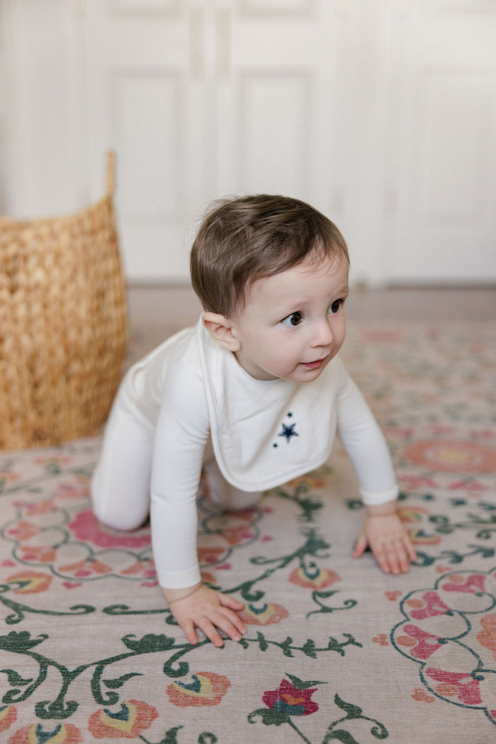 Baby Boy Footie & Beanie – Ivory/Blue – Heart & Star