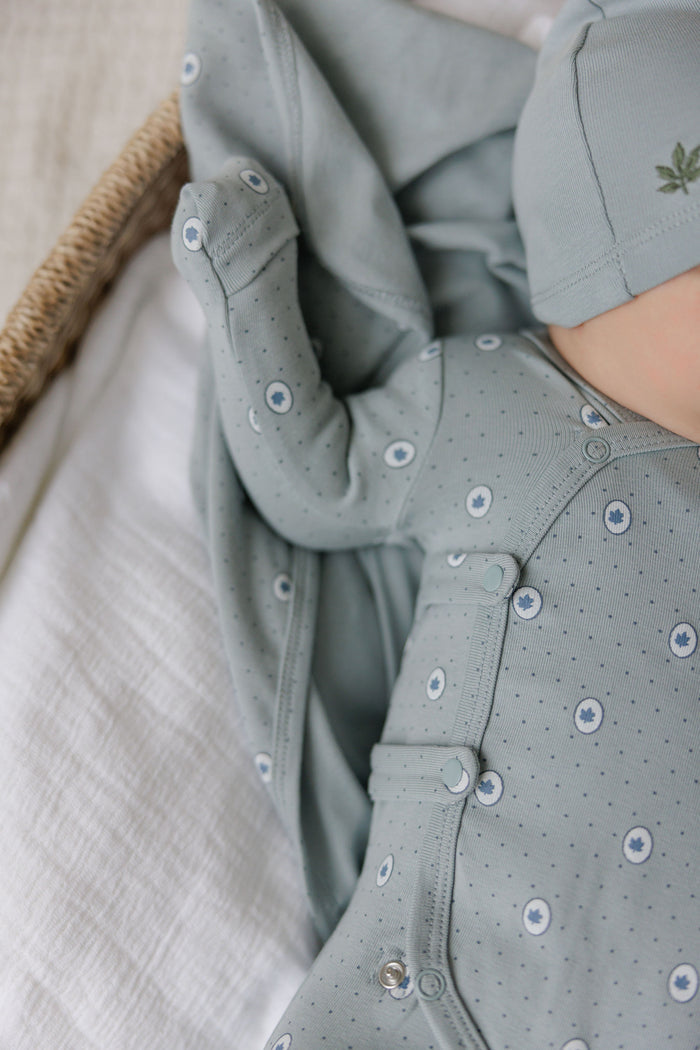 Baby Boy Footie – Blue – Floral Dot