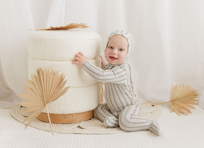 Baby Boy Layette Set – Ivory Blue – Linear Leaf