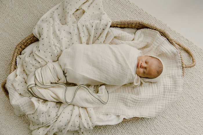 Baby Boy Swaddle Blanket 2-Pack - Ivory - Printed Palm Trees