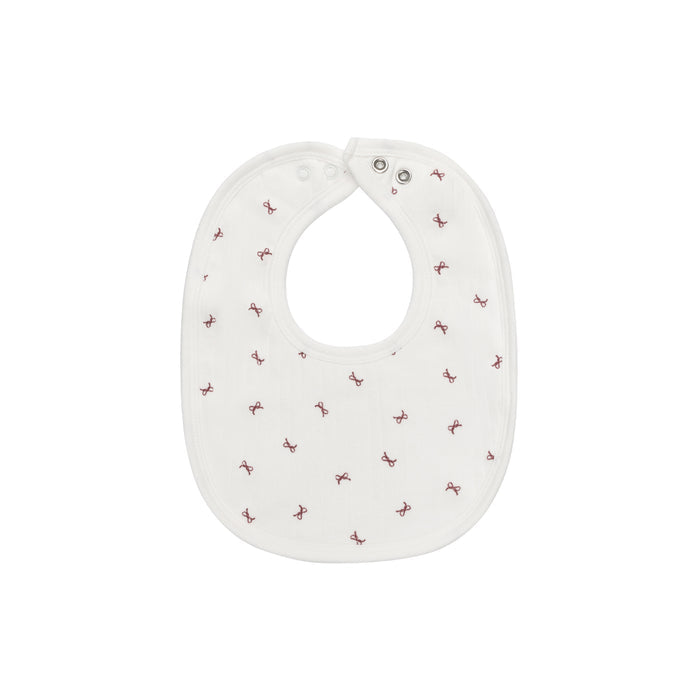 Baby Girl Bib – Ivory Red – Bow Pattern