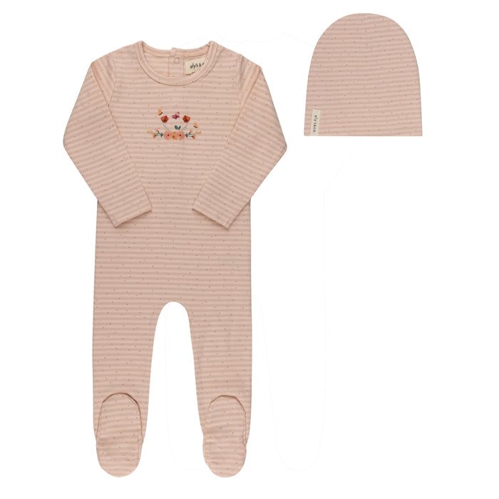 Baby Girl Footie and Beanie - Pink - Floral Stripe