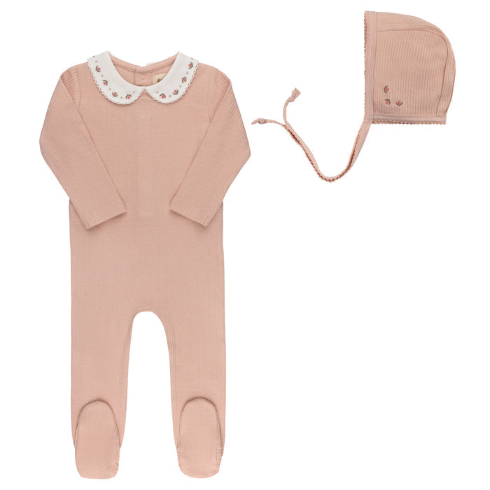Baby Girl Footie and Bonnet – Pink – Keepsake Collection