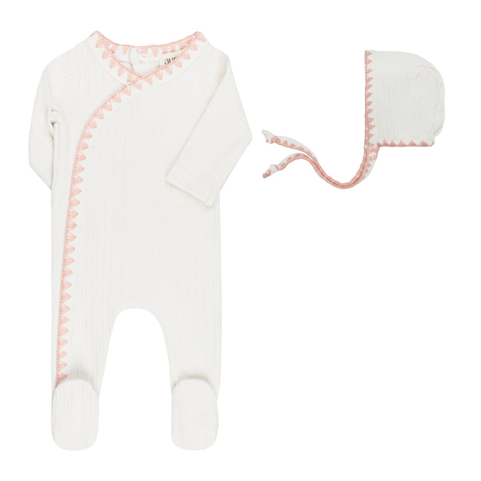 Baby Girl Footie & Bonnet – Ivory Pink – Whipstitch