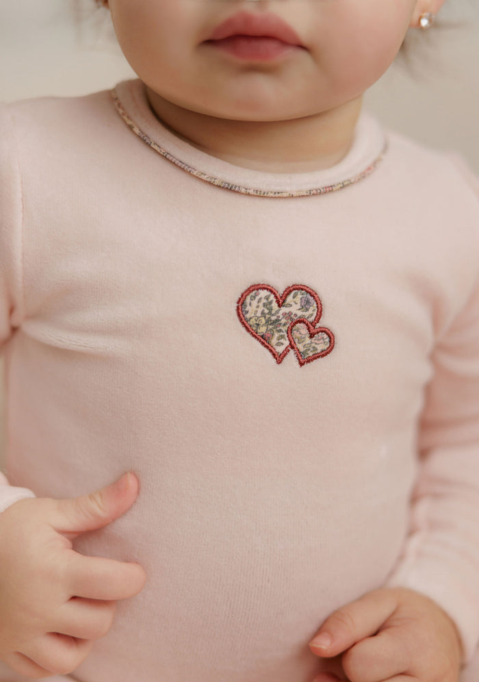 Baby Girl Footie & Hat – Pink – Embroidered Liberty