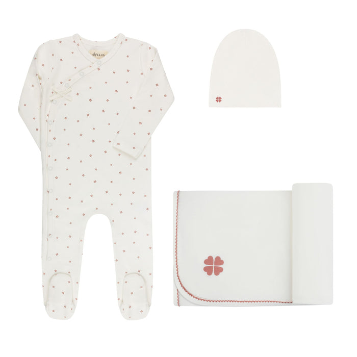 Baby Girl Layette Set – Ivory Pink – Clover Print