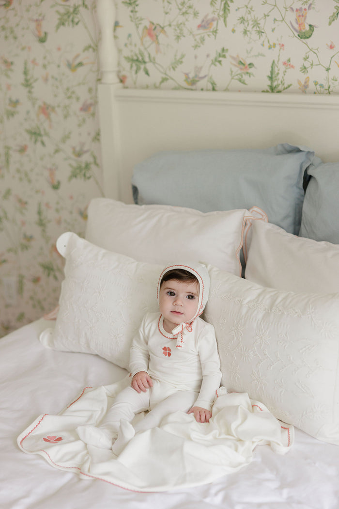 Baby Girl Layette Set – Ivory Pink – Embroidered Clover