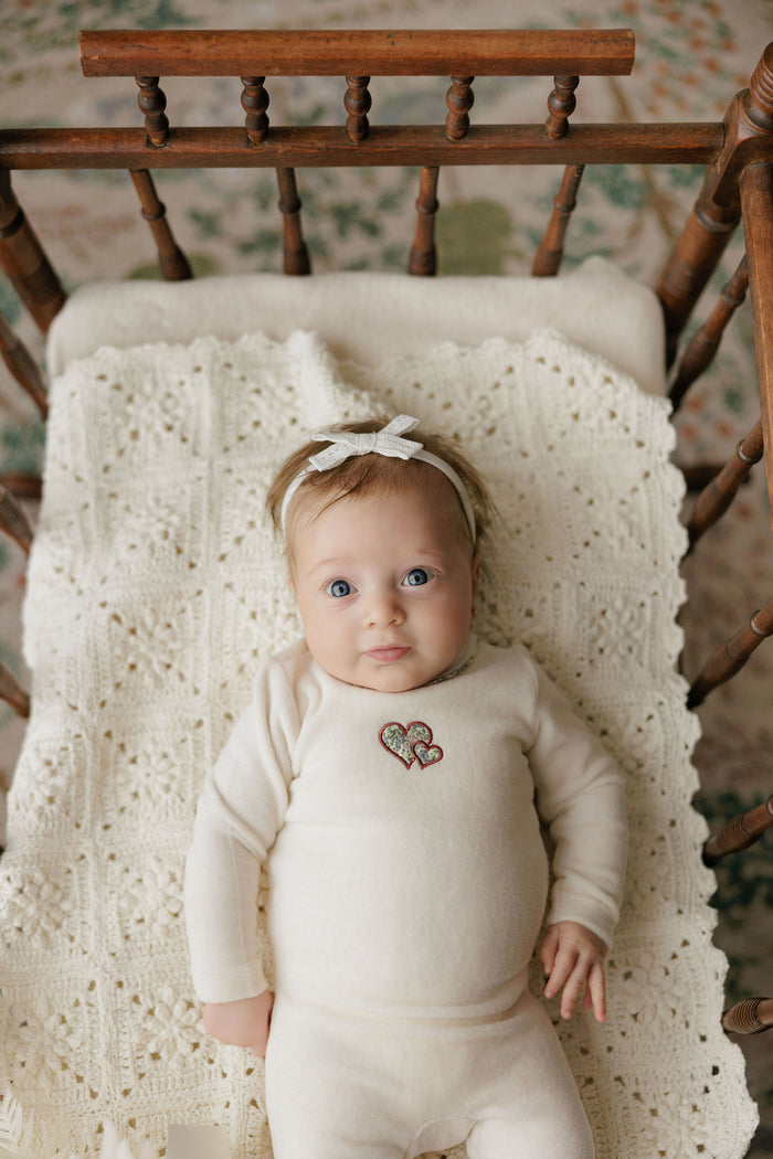 Baby Girl Layette Set – Ivory Pink – Embroidered Liberty