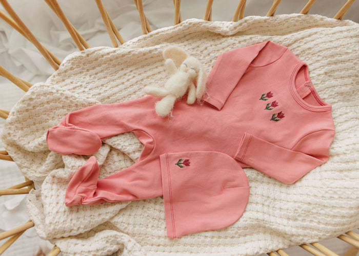 Baby Girl Layette Set – Pink – Cross Stitch Tulip