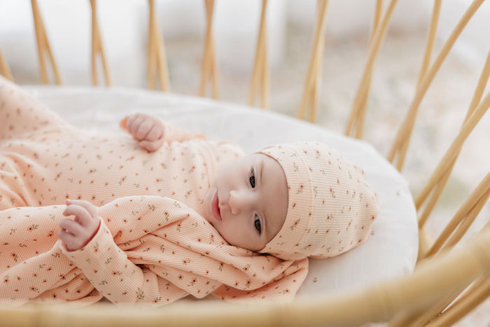 Baby Girl Layette Set – Pink – Floral Rib
