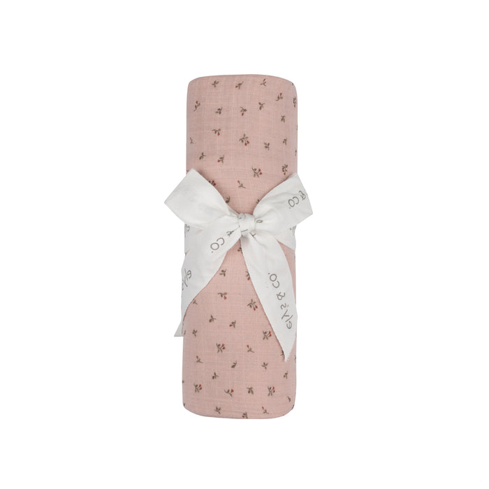 Baby Girl Muslin Swaddle Blanket – Pink – Embroidered