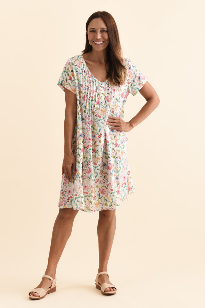 Barry Pink Floral Cotton Button Dress,Brunette model,alt text|model:Cara