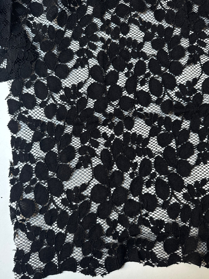 Black Corded Floral Leafy Lace Remnant
