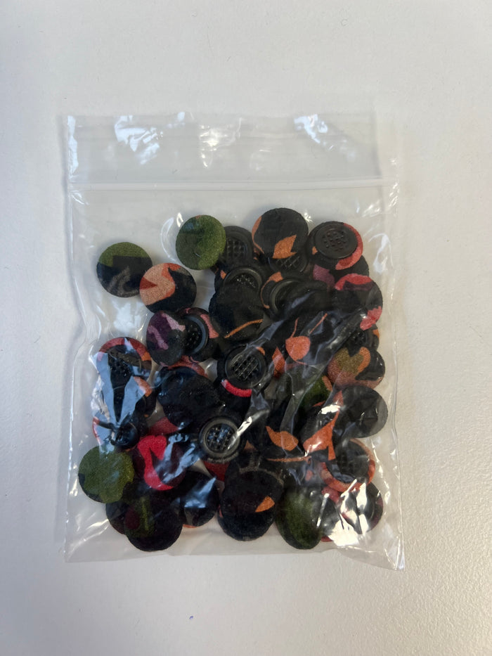 Black + Floral Fabric Covered Buttons 13mm x48