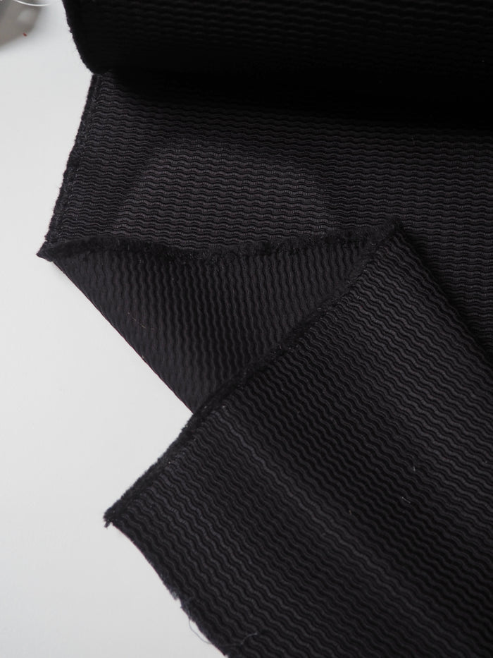 Black Wool Blend Ottoman Jacquard