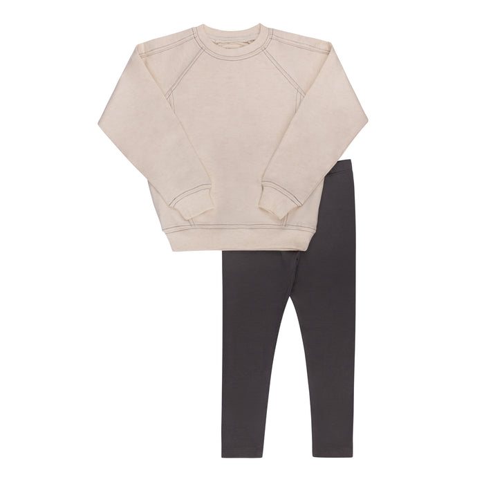 Boys 2 Piece Set – Cream Charcoal – Bird Seam