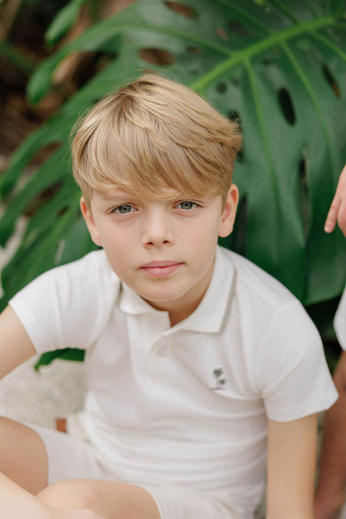 Boys Polo - Ivory - Embroidered Palm Trees