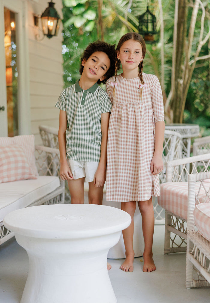 Boys Polo - Sage - Gingham Owl