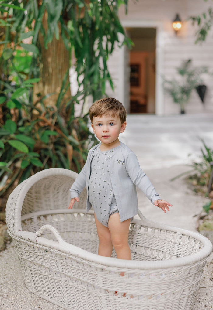 Boys Romper – Blue – Floral Pointelle