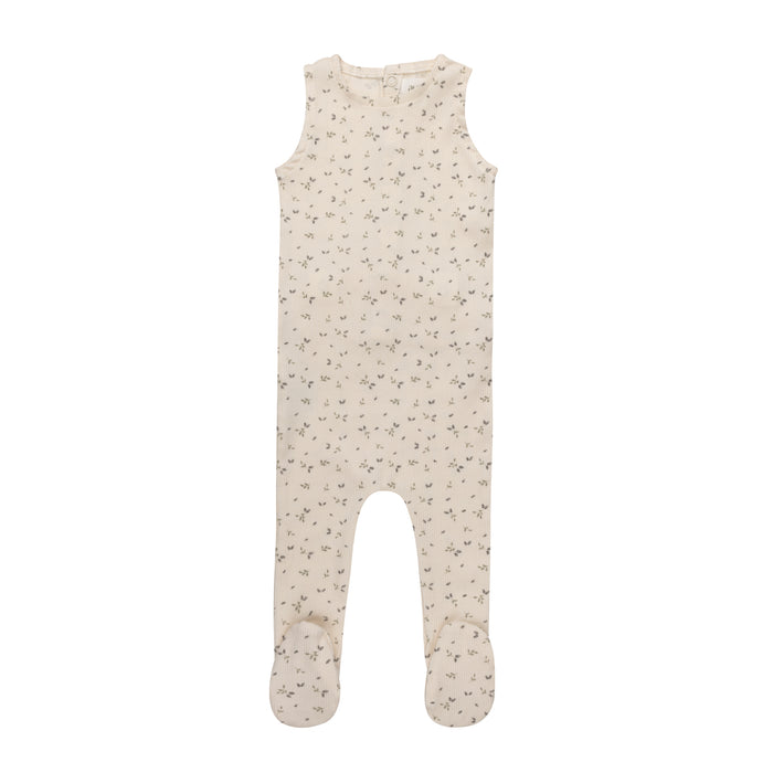 Boys Romper – Ivory Blue – Floral Rib(Cardigan sold separately)