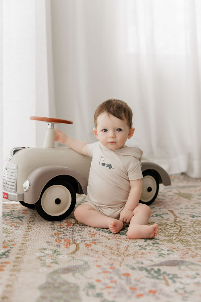 Boys Romper – Tan – Race Car