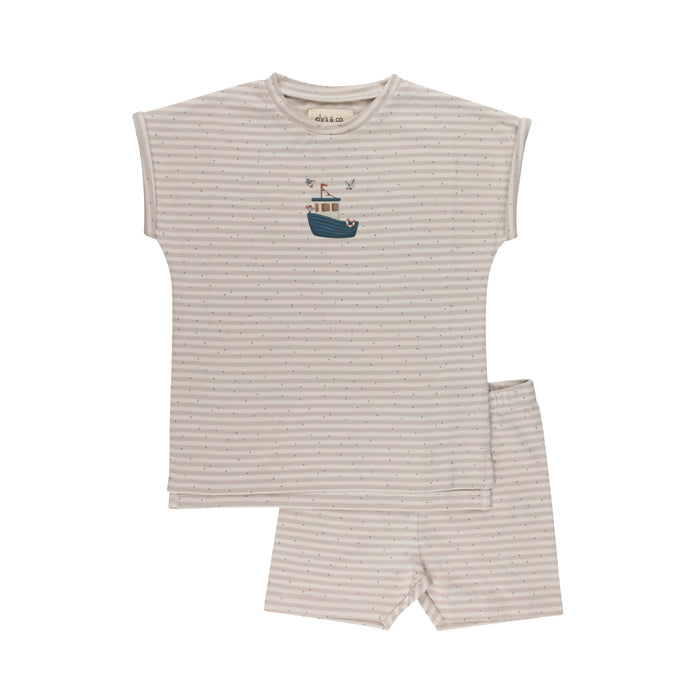 Boys Tee - Tan - Nautical Stripe (shorts are part of a set sold separately)