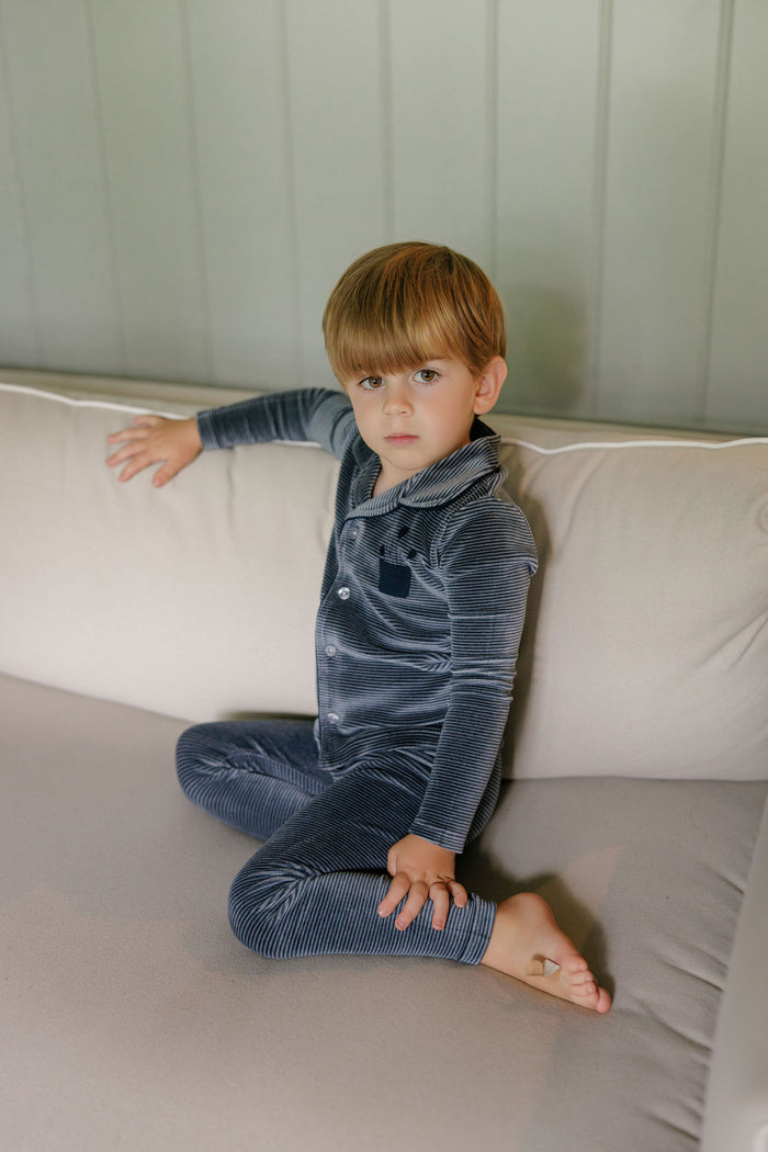 Boys Velour Pajamas – Blue – Stripe