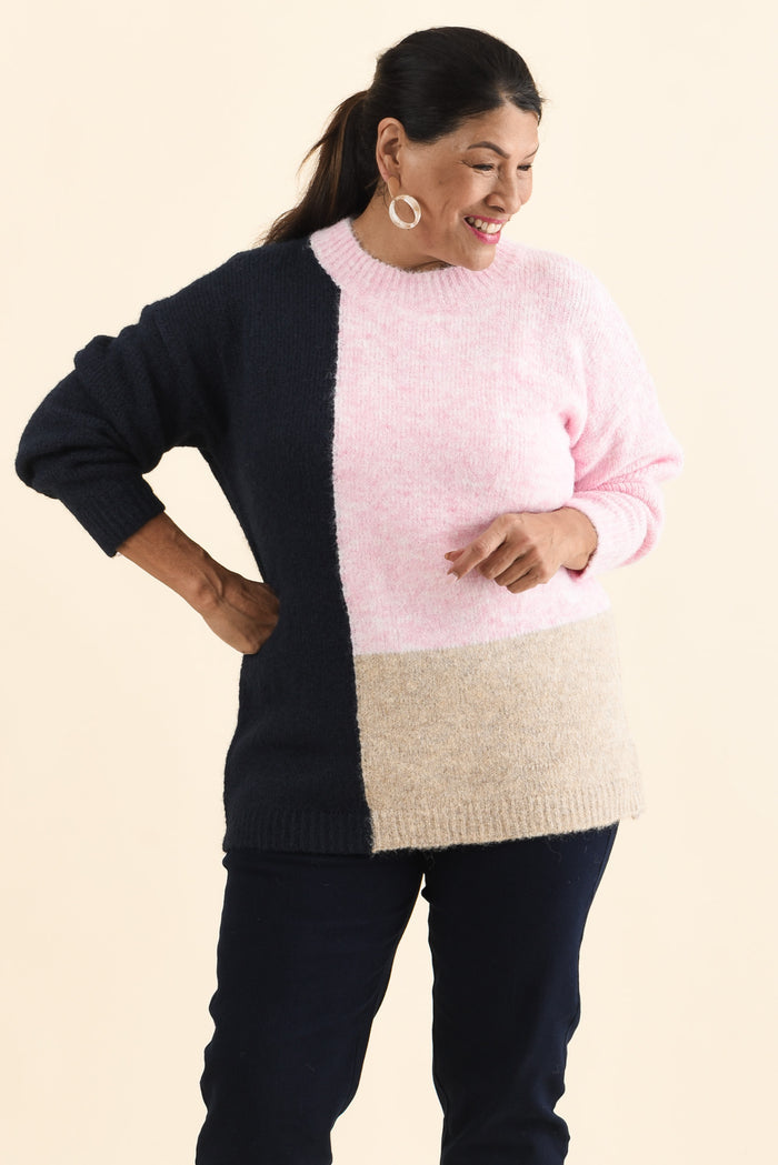 Cadence Pink Splice Knit Jumper,Brunette model,alt text|model:Pilita