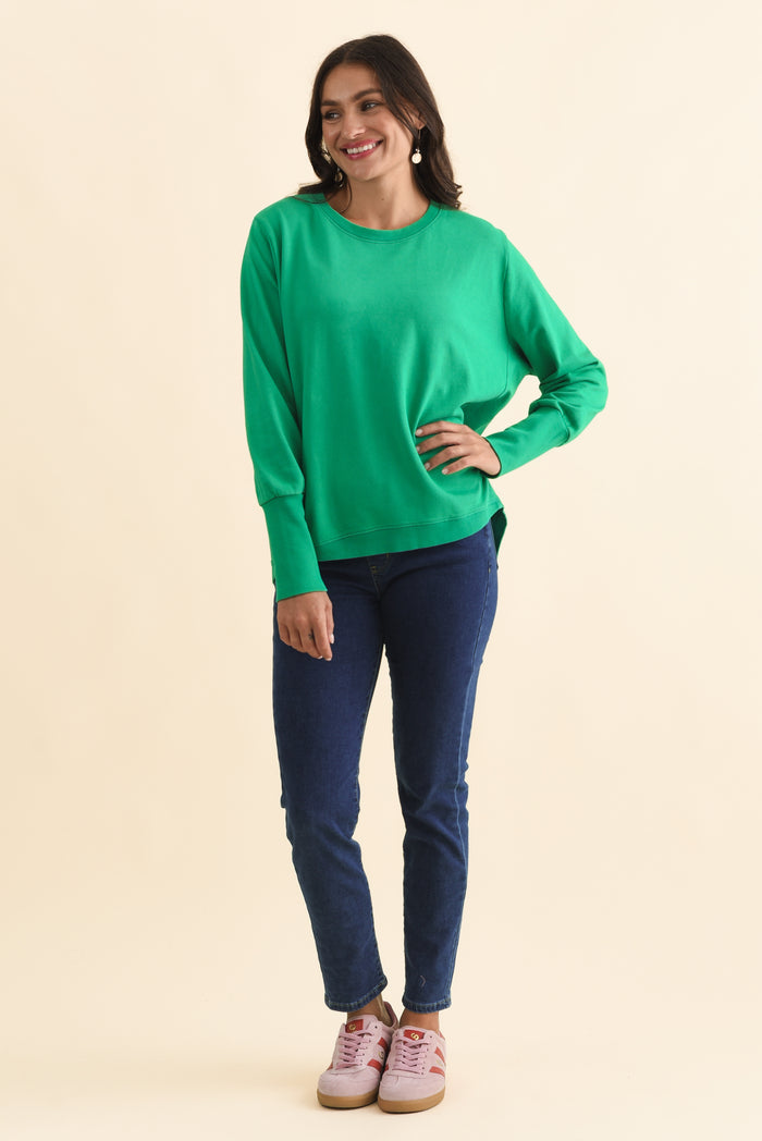 Divine Forest Green Cotton Crew Sweatshirt,Brunette model,alt text|model:Brontie