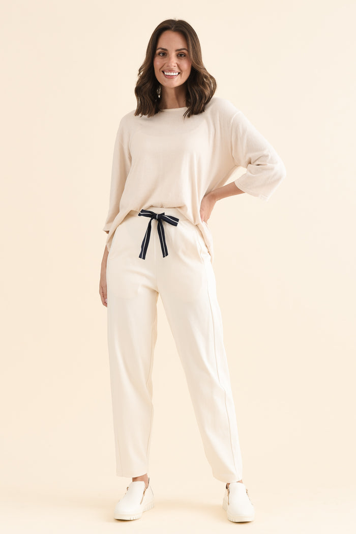 Fisher Cream Cotton Barrel Pants