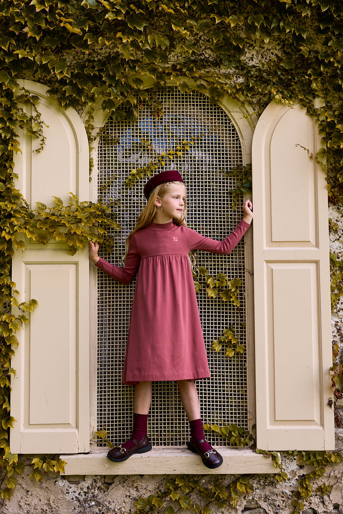 Girls Dress – Pink – Embroidered Clover