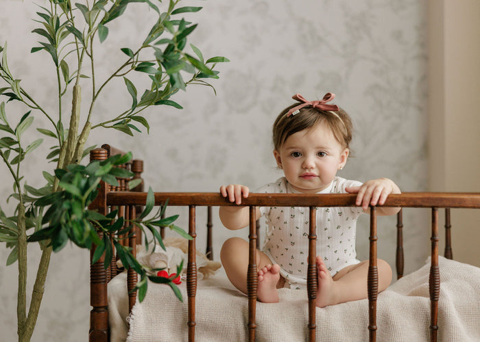 Girls Romper – Ivory Pink – Floral Pointelle
