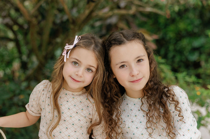Girls Tee - Ivory - Floral Grid