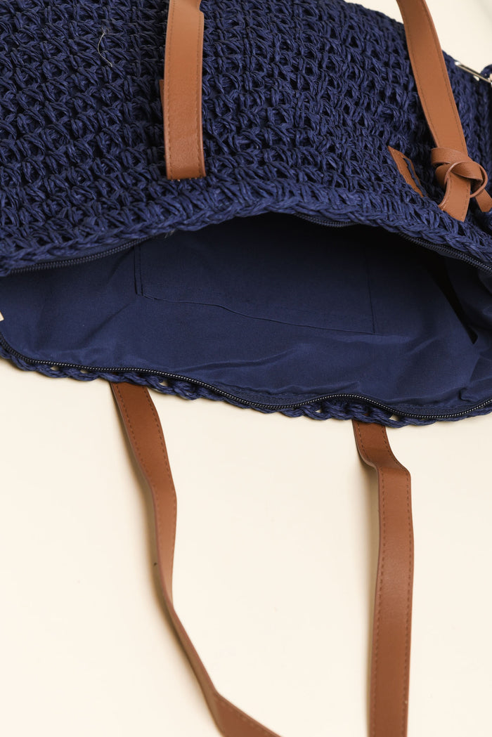 Kirby Navy Straw Tote Bag