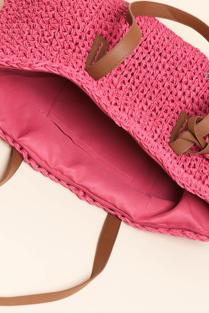 Kirby Pink Straw Tote Bag