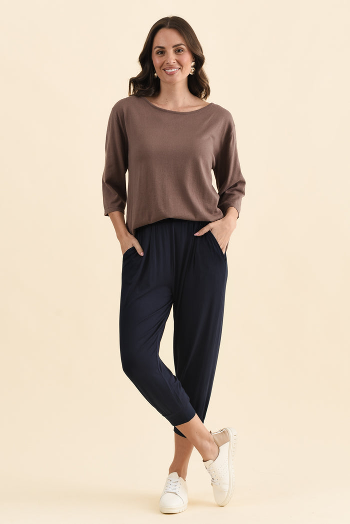 Louis Navy Cropped Jogger Pants,Full Body,Brunette model,alt text|model:MJ