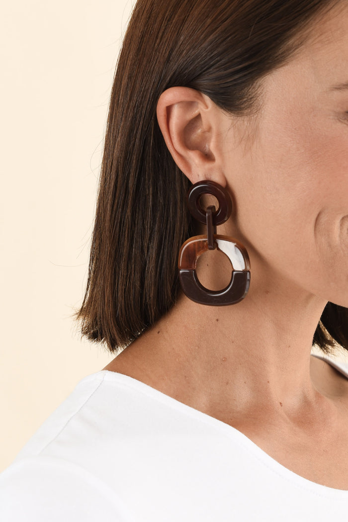 Lydalia Brown Geo Resin Drop Earrings