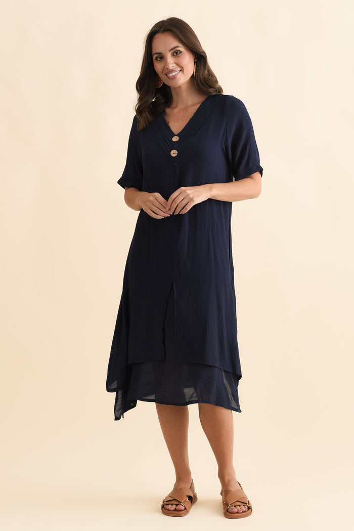 Nala Navy Layers Dress,Brunette model,alt text|model:MJ