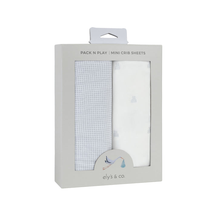 Pack n Play Sheets – Blue - Gingham Bear Collection