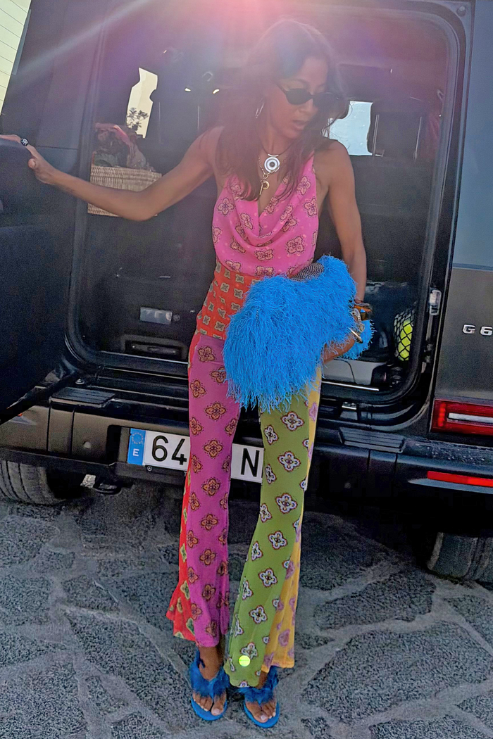 Pink Mix Tile Mesh Flare Trousers Petite