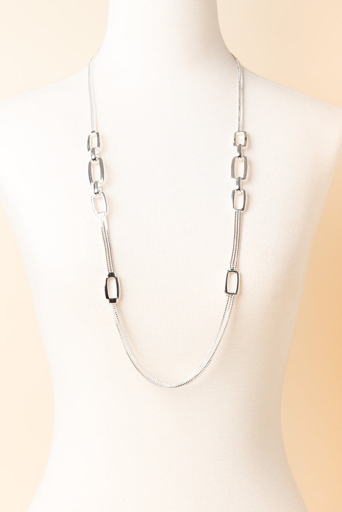 Protara Silver Rectangle Chain Necklace
