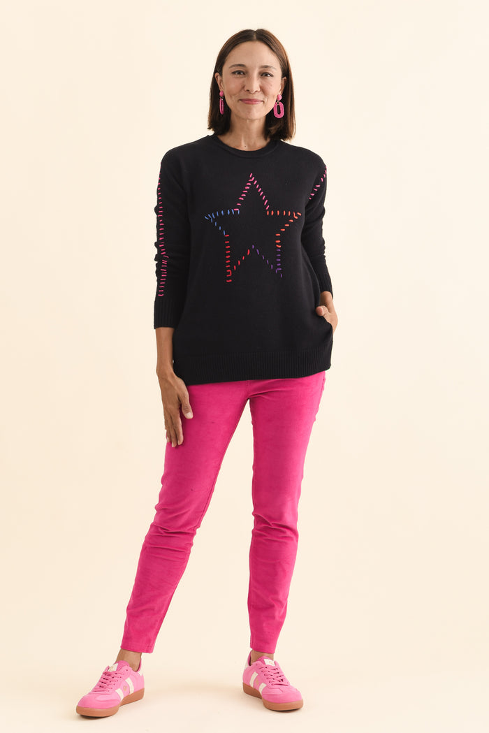 Rowley Black Star Knit Jumper,Brunette model,alt text|model:Cara