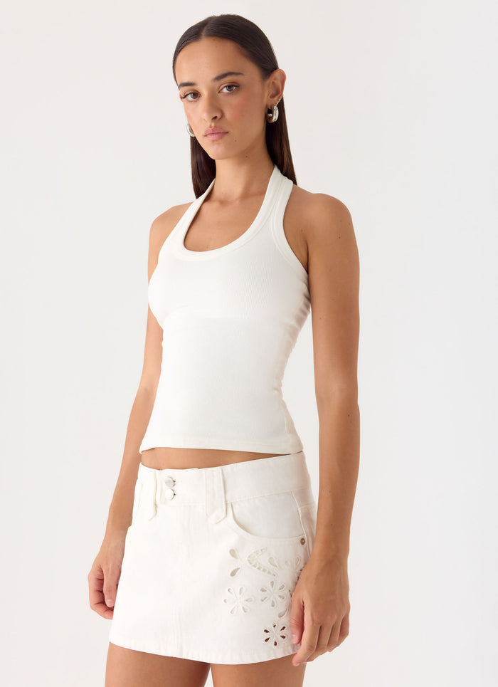 Sean Low Rise Denim Mini Skirt White