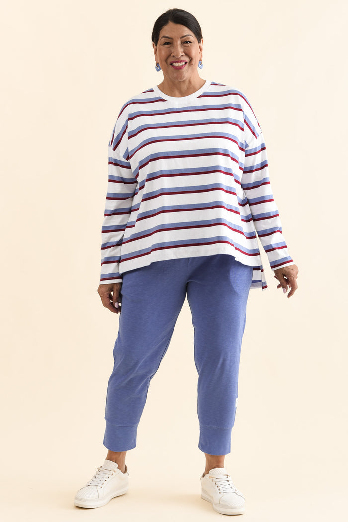 Sigrid White Stripe Long Sleeve Cotton Tee,Full Body,Brunette model,alt text|model:Pilita