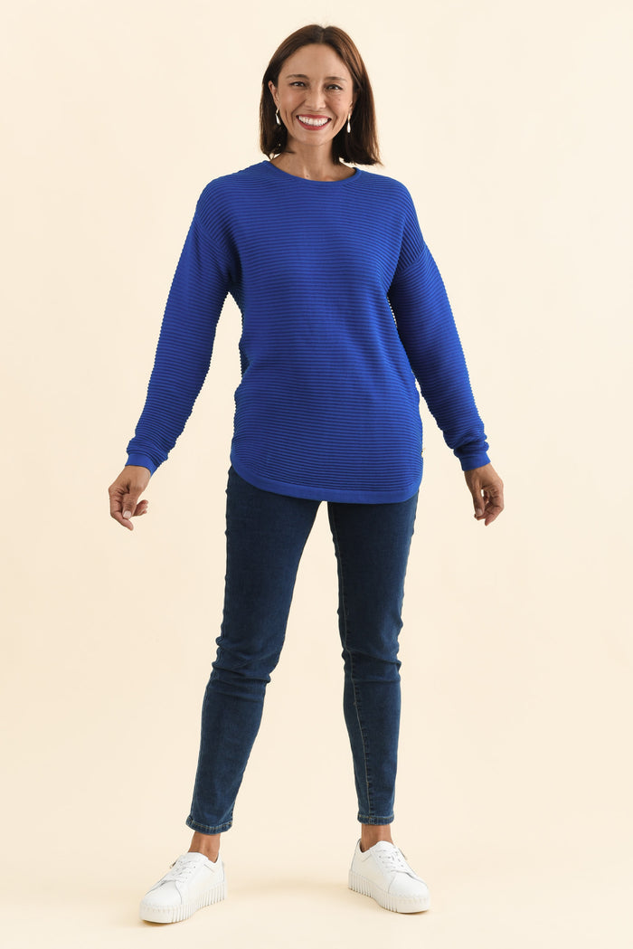 Somer Cobalt Organic Cotton Knit Jumper,Brunette model,alt text|model:Cara